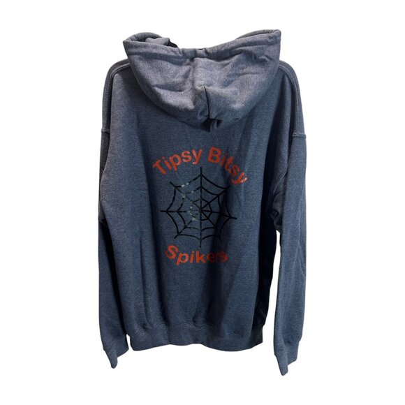 Gildan Heavy Blend Spider Volleyball Graphic Hoodie Blue Gray M Oversized Casual - Picture 2 of 10